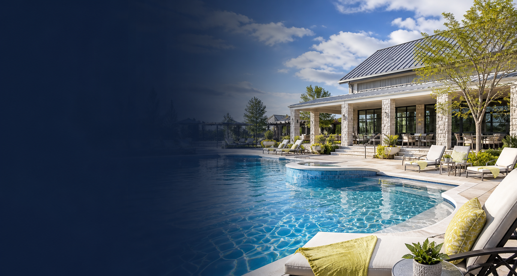 Clean poolside clubhouse and clear water