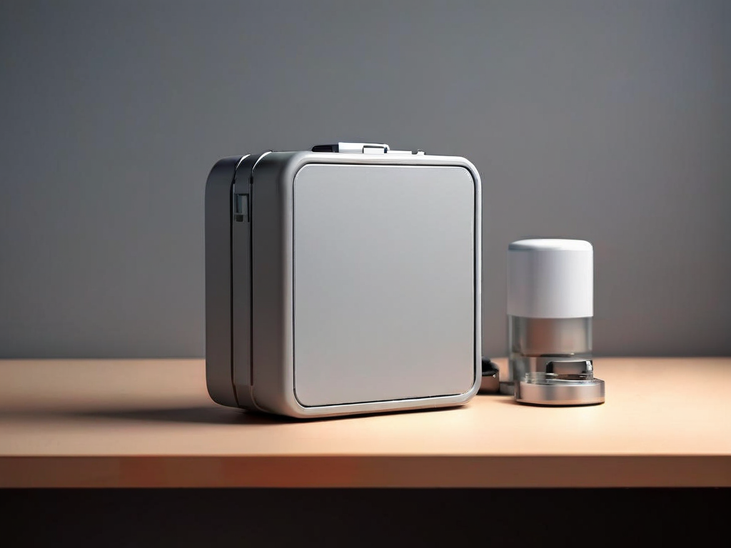 A portable drive and stacked blank data blocks on a gray studio surface, with a small capacity gauge indicating cleanup...