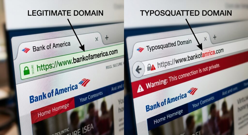 Inspecting official domain name structures on the browser address bar to prevent phishing links.